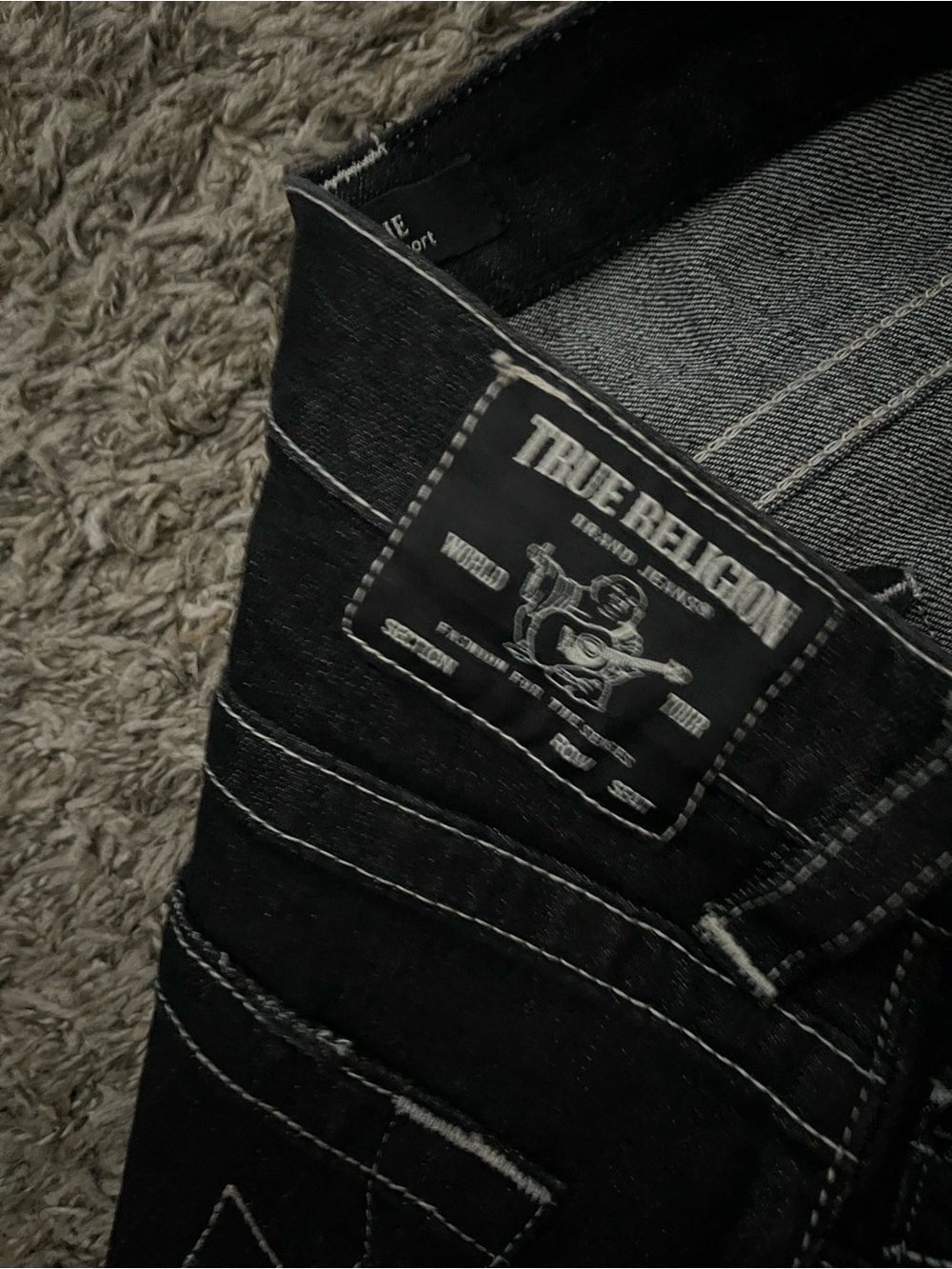 True Religion Black Denim Raw Hem Back-Pocket Shorts - Picture 4 of 6